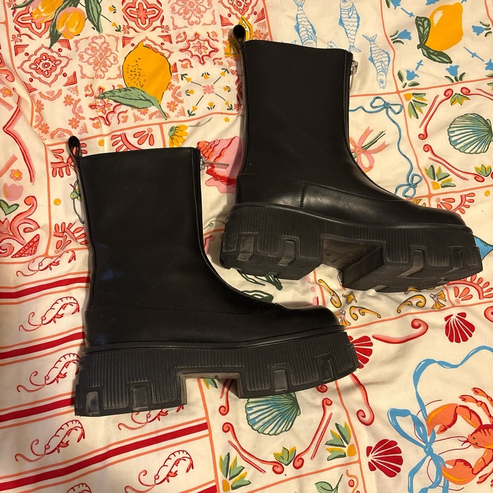 Charles & Keith Black Platform Boots